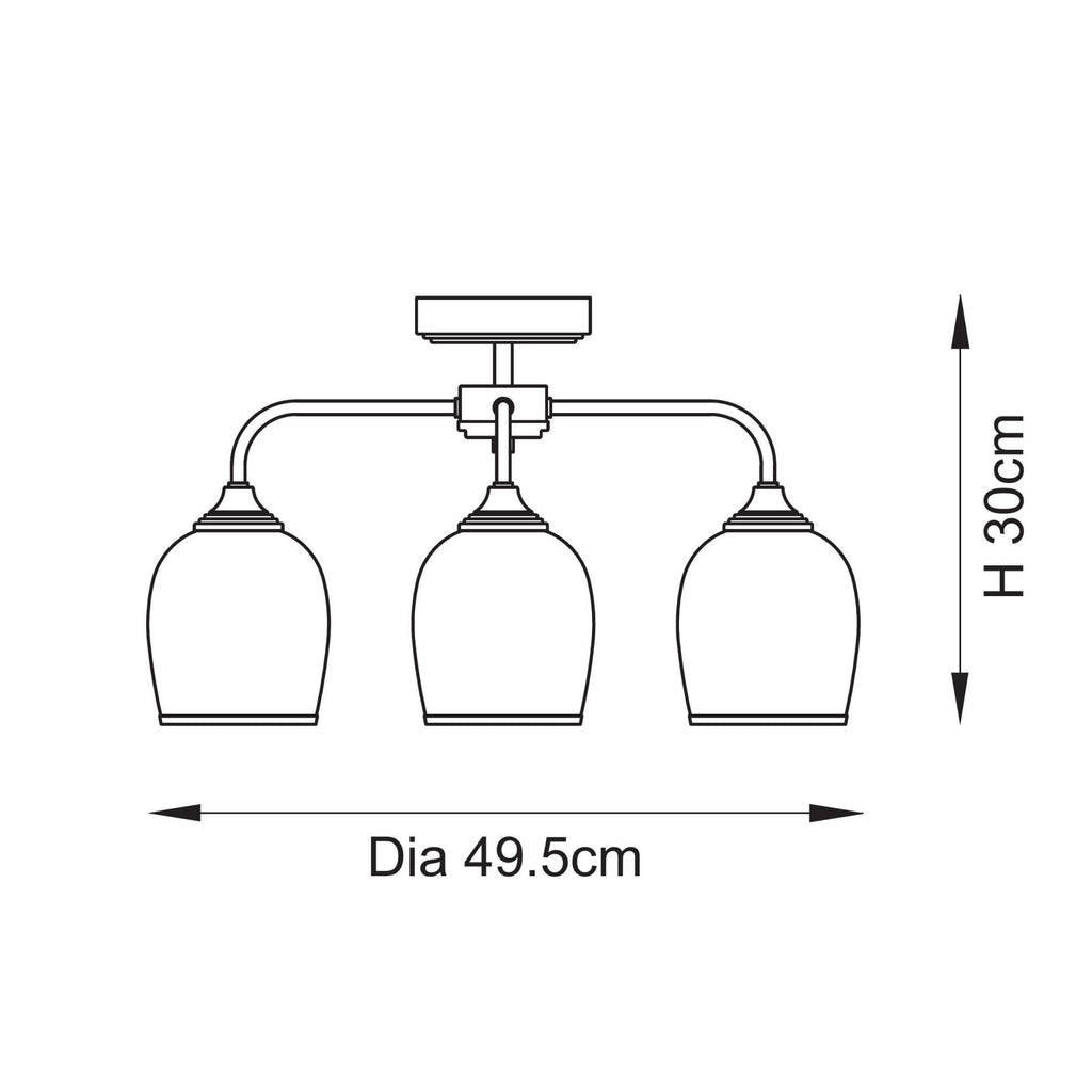 120616 Ashcroft 3 Light Semi Flush Ceiling Light Brushed Aged Brass Plate & Clear Glass