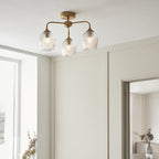 120617 Ashcroft Ribbed 3 Light Semi Flush Ceiling Light Brushed Aged Brass Plate & Clear Ribbed Glass