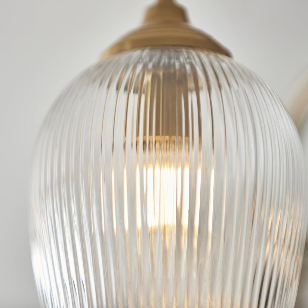 120617 Ashcroft Ribbed 3 Light Semi Flush Ceiling Light Brushed Aged Brass Plate & Clear Ribbed Glass