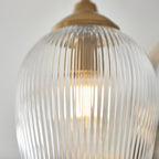 120617 Ashcroft Ribbed 3 Light Semi Flush Ceiling Light Brushed Aged Brass Plate & Clear Ribbed Glass