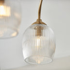 120617 Ashcroft Ribbed 3 Light Semi Flush Ceiling Light Brushed Aged Brass Plate & Clear Ribbed Glass