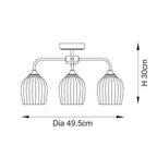 120617 Ashcroft Ribbed 3 Light Semi Flush Ceiling Light Brushed Aged Brass Plate & Clear Ribbed Glass