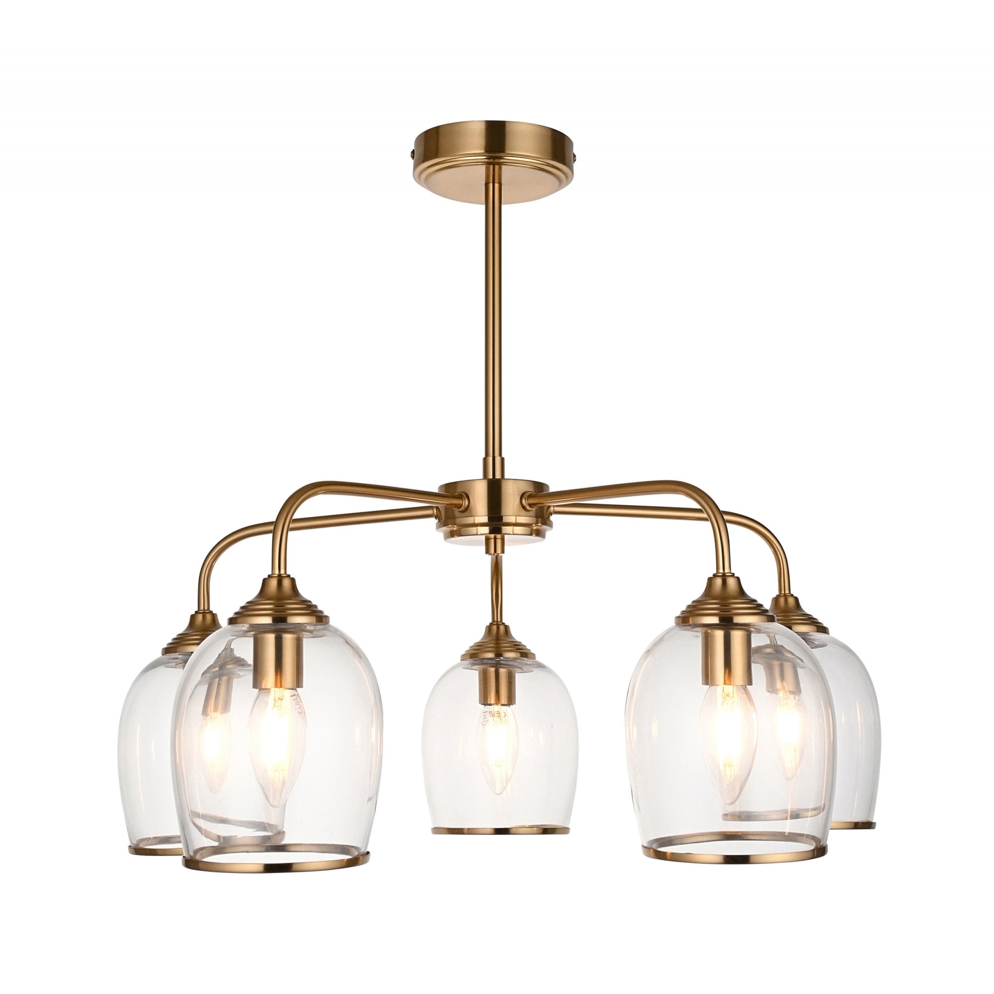 120618 Ashcroft 5 Light Pendant Brushed Aged Brass Plate & Clear Glass