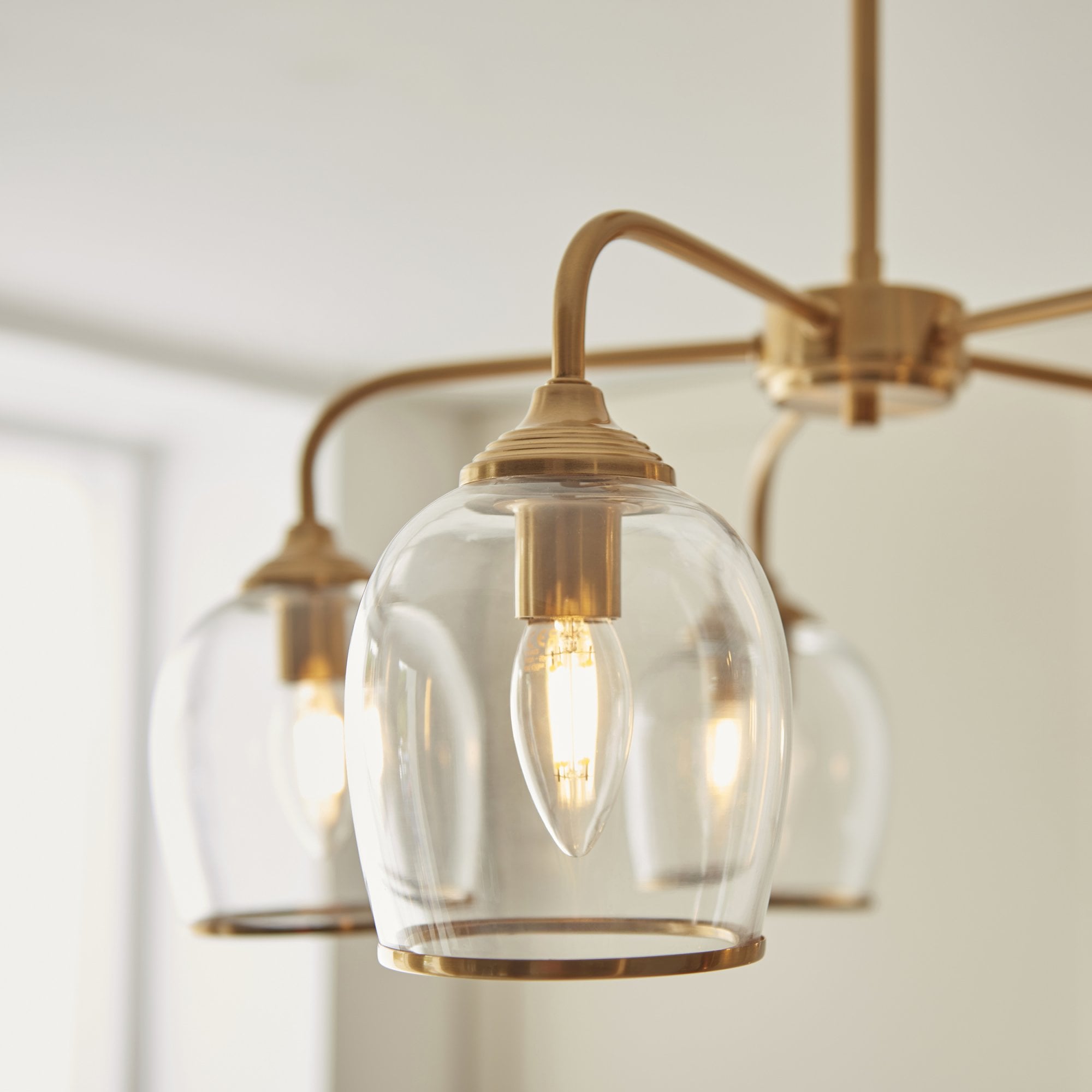 120618 Ashcroft 5 Light Pendant Brushed Aged Brass Plate & Clear Glass