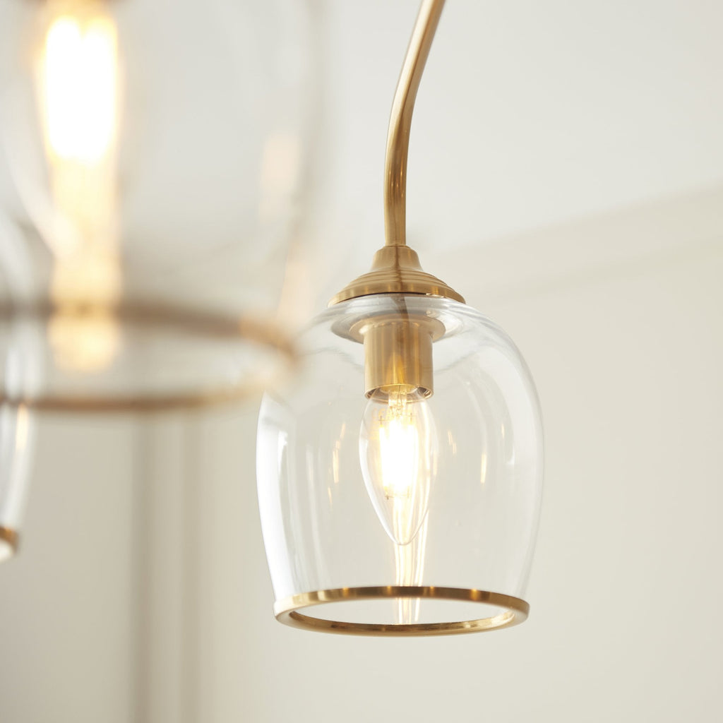 120618 Ashcroft 5 Light Pendant Brushed Aged Brass Plate & Clear Glass