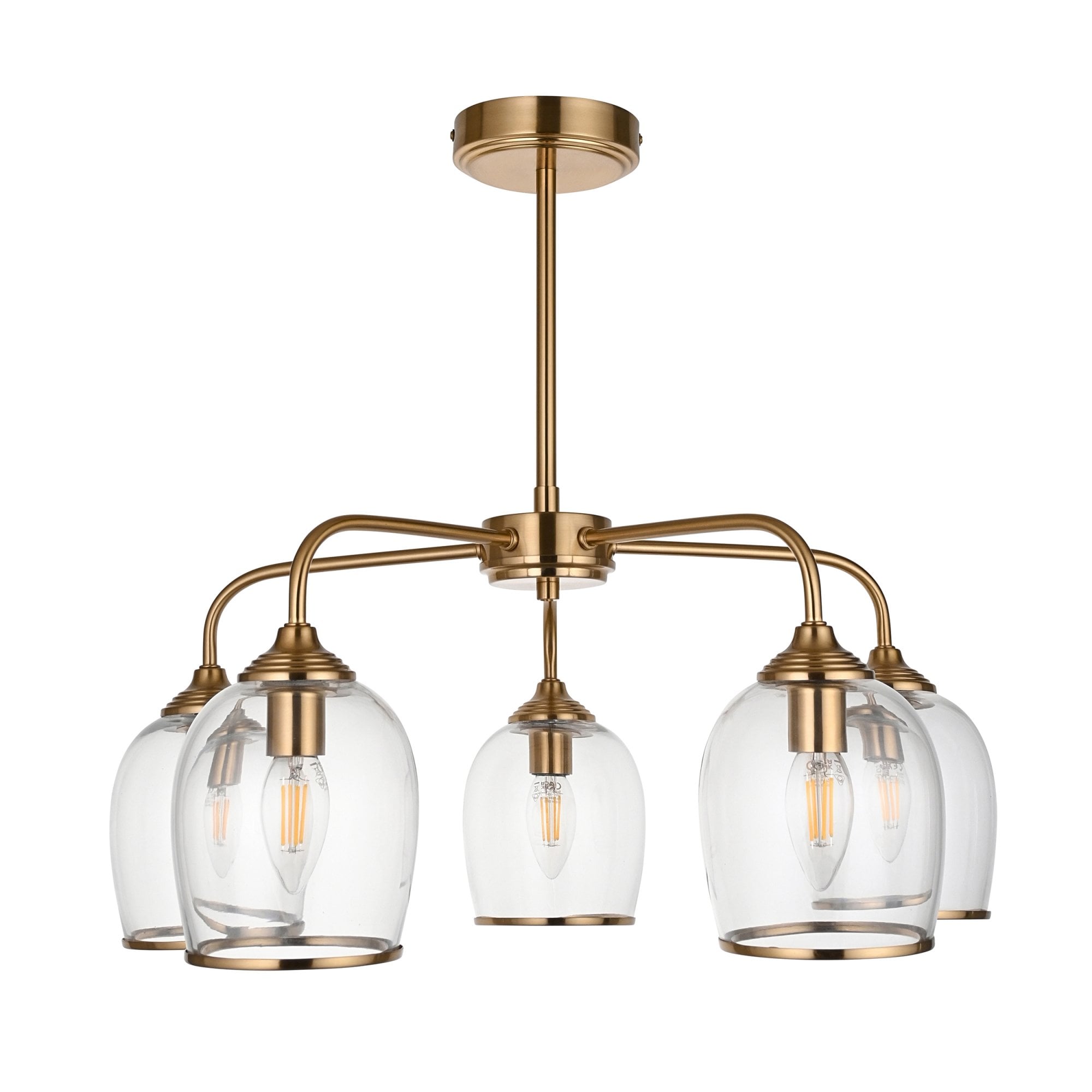 120618 Ashcroft 5 Light Pendant Brushed Aged Brass Plate & Clear Glass