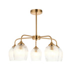 120619 Ashcroft Ribbed 5 Light Pendant Brushed Aged Brass Plate & Clear Ribbed Glass