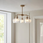 120619 Ashcroft Ribbed 5 Light Pendant Brushed Aged Brass Plate & Clear Ribbed Glass