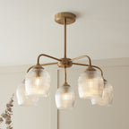 120619 Ashcroft Ribbed 5 Light Pendant Brushed Aged Brass Plate & Clear Ribbed Glass