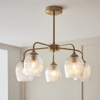 120619 Ashcroft Ribbed 5 Light Pendant Brushed Aged Brass Plate & Clear Ribbed Glass