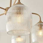 120619 Ashcroft Ribbed 5 Light Pendant Brushed Aged Brass Plate & Clear Ribbed Glass