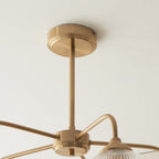 120619 Ashcroft Ribbed 5 Light Pendant Brushed Aged Brass Plate & Clear Ribbed Glass