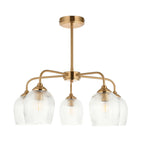 120619 Ashcroft Ribbed 5 Light Pendant Brushed Aged Brass Plate & Clear Ribbed Glass