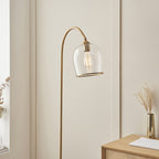 120620 Ashcroft Floor Lamp Brushed Aged Brass Plate & Clear Glass