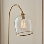 120620 Ashcroft Floor Lamp Brushed Aged Brass Plate & Clear Glass