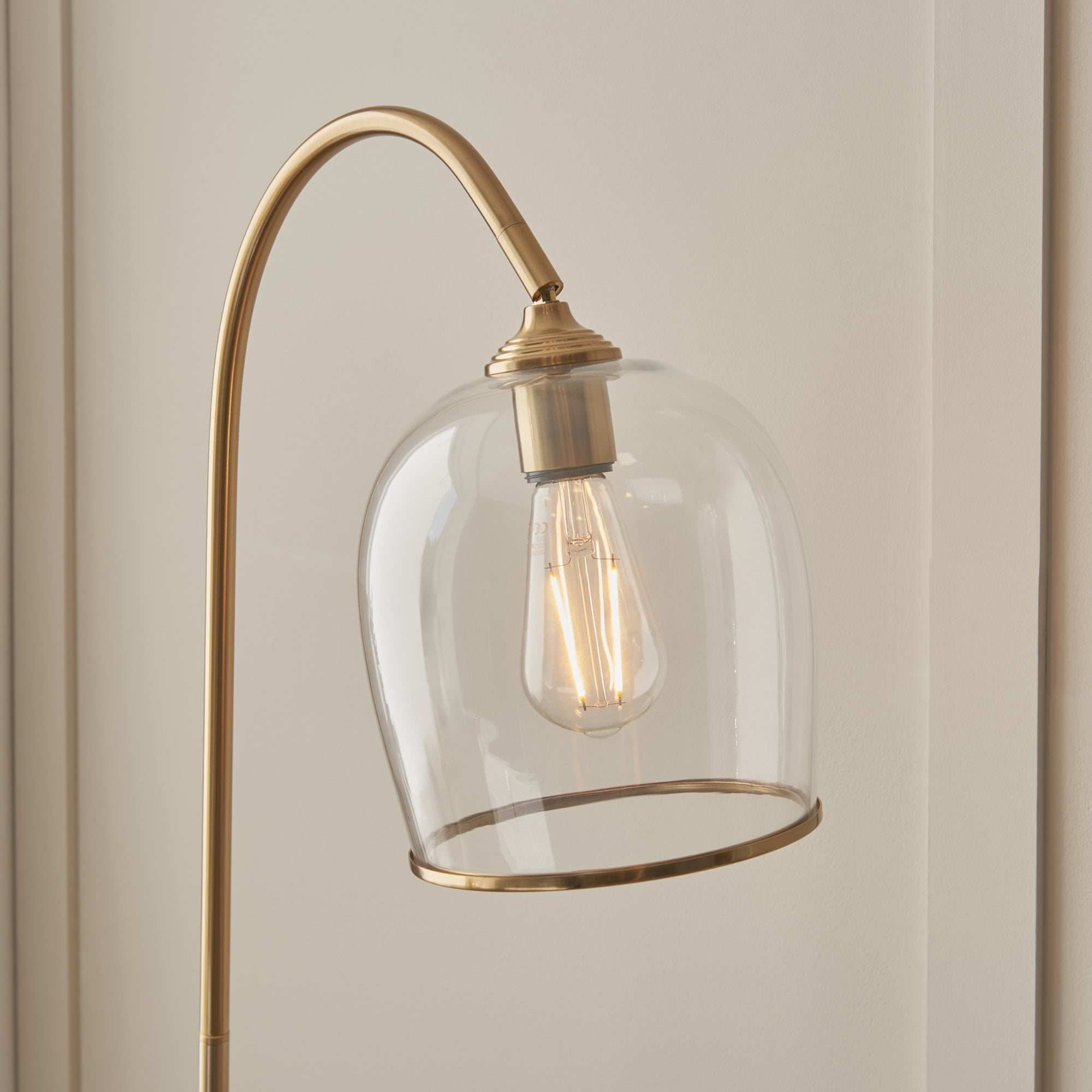 120620 Ashcroft Floor Lamp Brushed Aged Brass Plate & Clear Glass