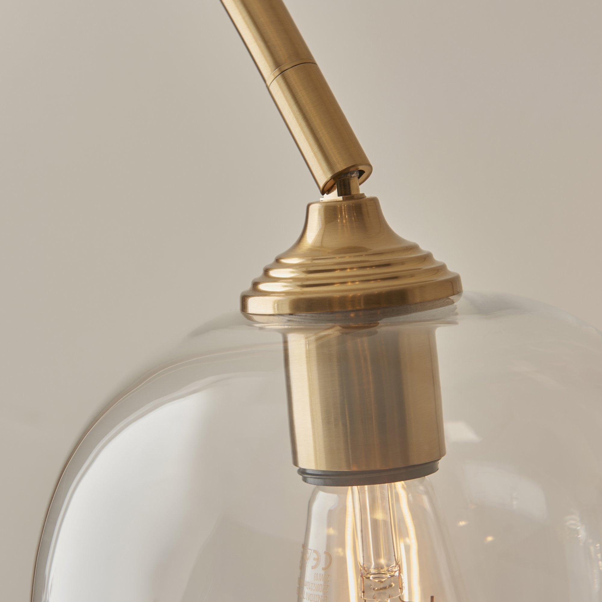 120620 Ashcroft Floor Lamp Brushed Aged Brass Plate & Clear Glass