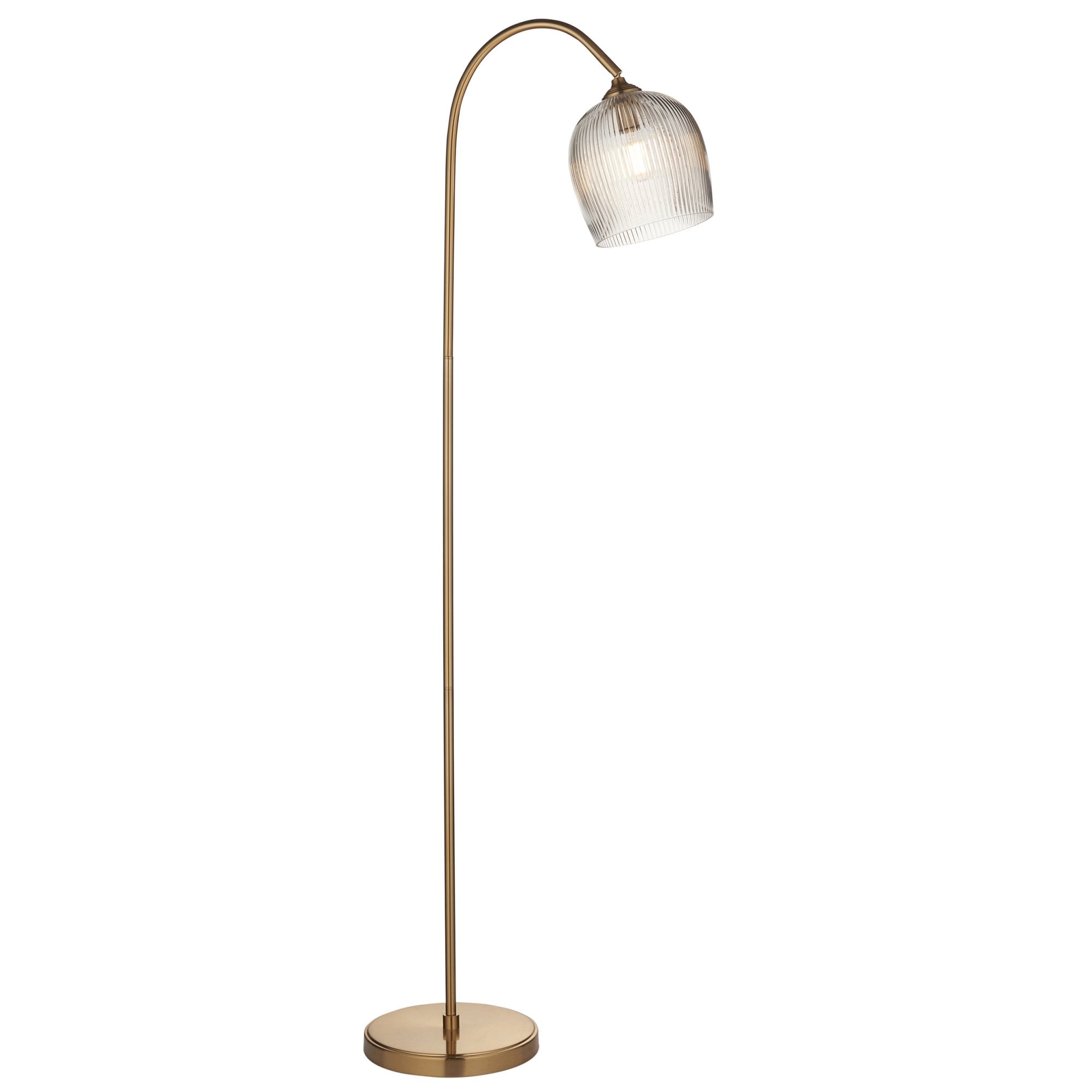120621 Ashcroft Ribbed Floor Lamp Brushed Aged Brass Plate & Clear Ribbed Glass