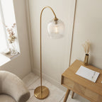 120621 Ashcroft Ribbed Floor Lamp Brushed Aged Brass Plate & Clear Ribbed Glass