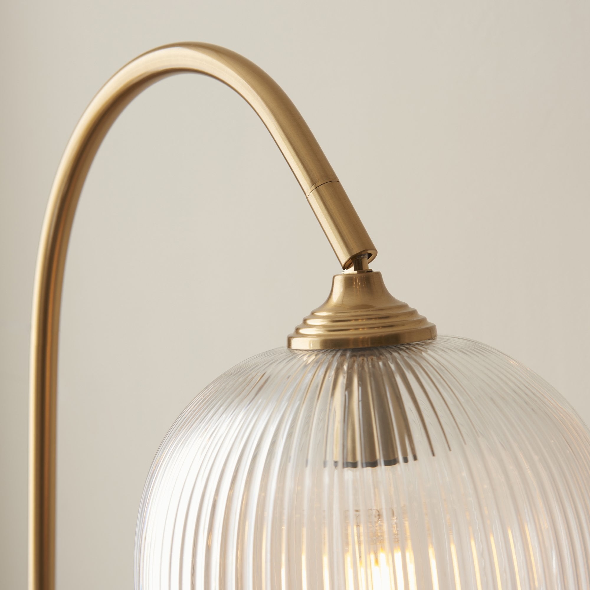 120621 Ashcroft Ribbed Floor Lamp Brushed Aged Brass Plate & Clear Ribbed Glass