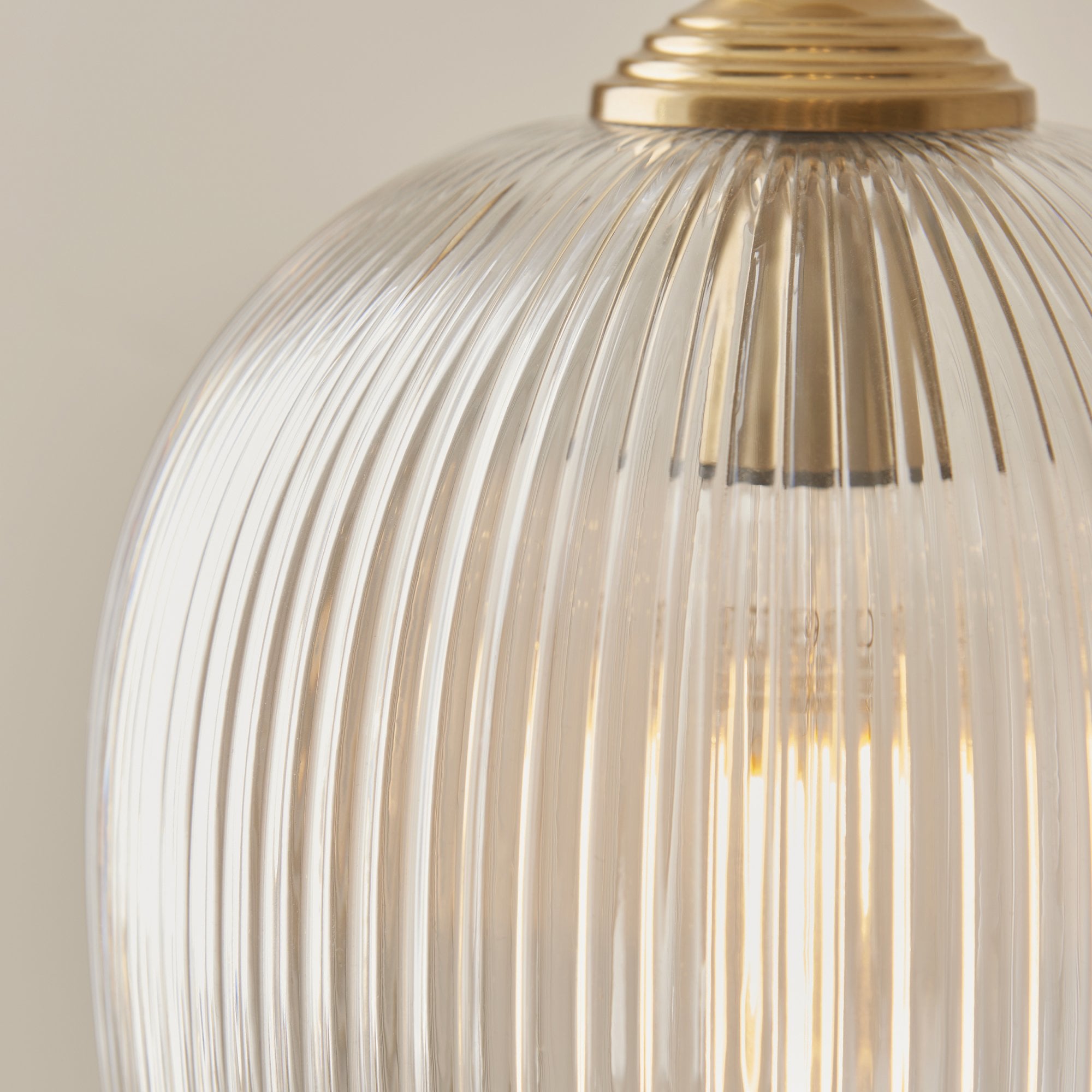 120621 Ashcroft Ribbed Floor Lamp Brushed Aged Brass Plate & Clear Ribbed Glass