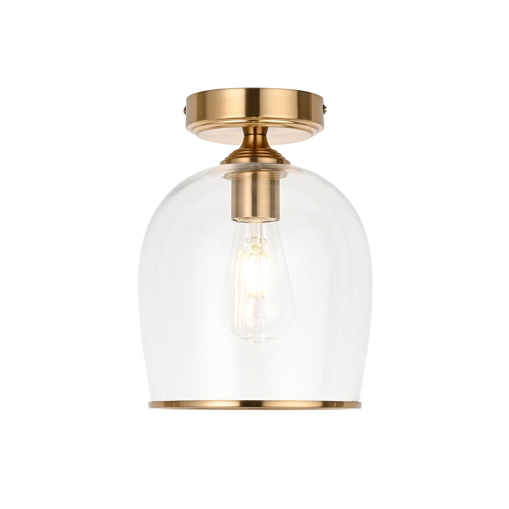 120622 Ashcroft Flush Ceiling Light Brushed Aged Brass Plate & Clear Glass