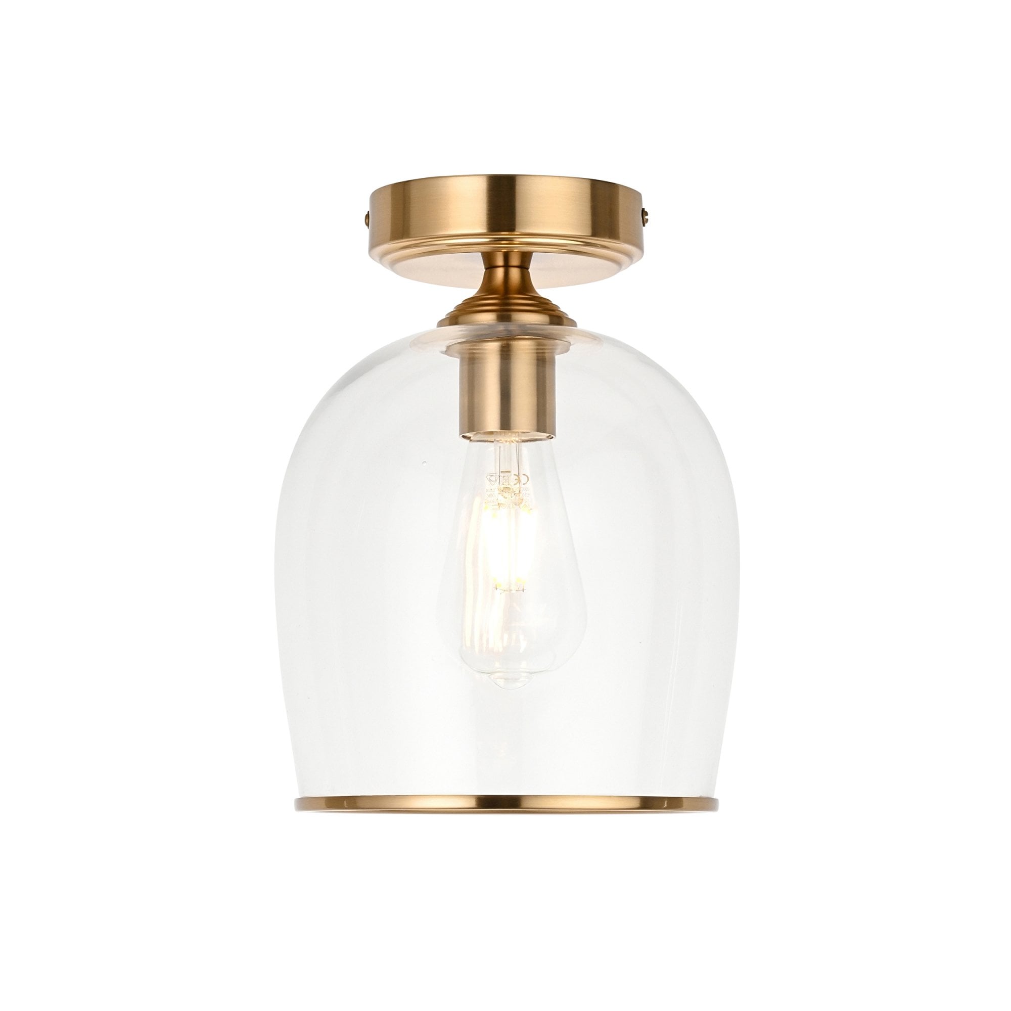 120622 Ashcroft Flush Ceiling Light Brushed Aged Brass Plate & Clear Glass