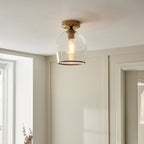 120622 Ashcroft Flush Ceiling Light Brushed Aged Brass Plate & Clear Glass