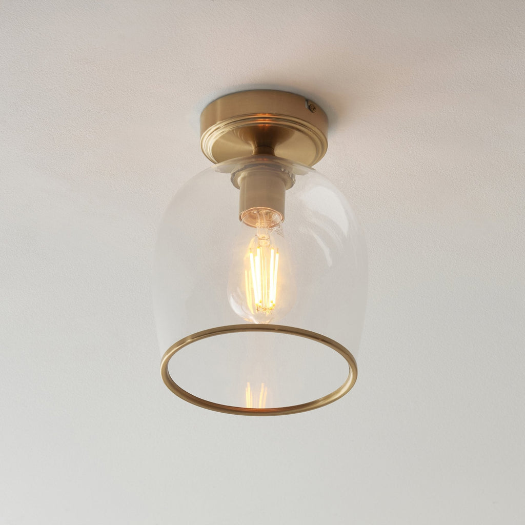 120622 Ashcroft Flush Ceiling Light Brushed Aged Brass Plate & Clear Glass