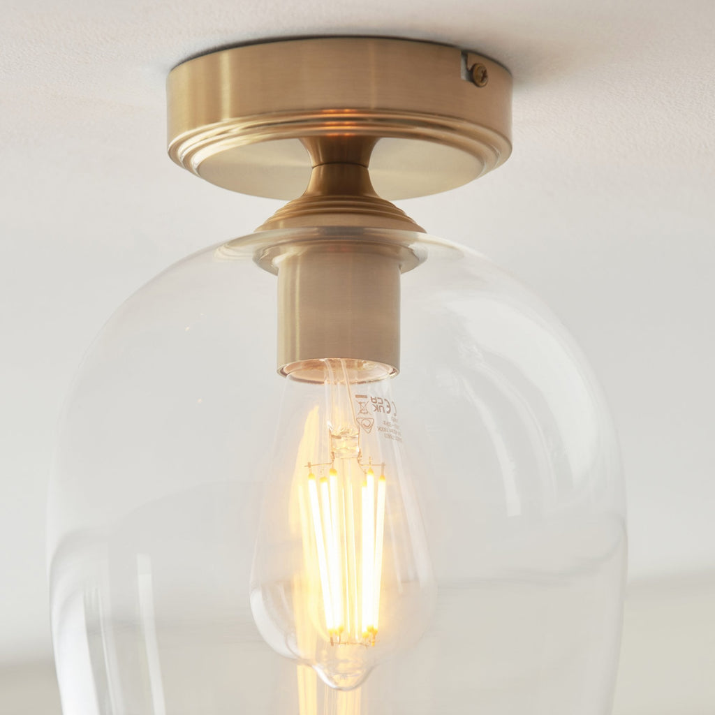 120622 Ashcroft Flush Ceiling Light Brushed Aged Brass Plate & Clear Glass