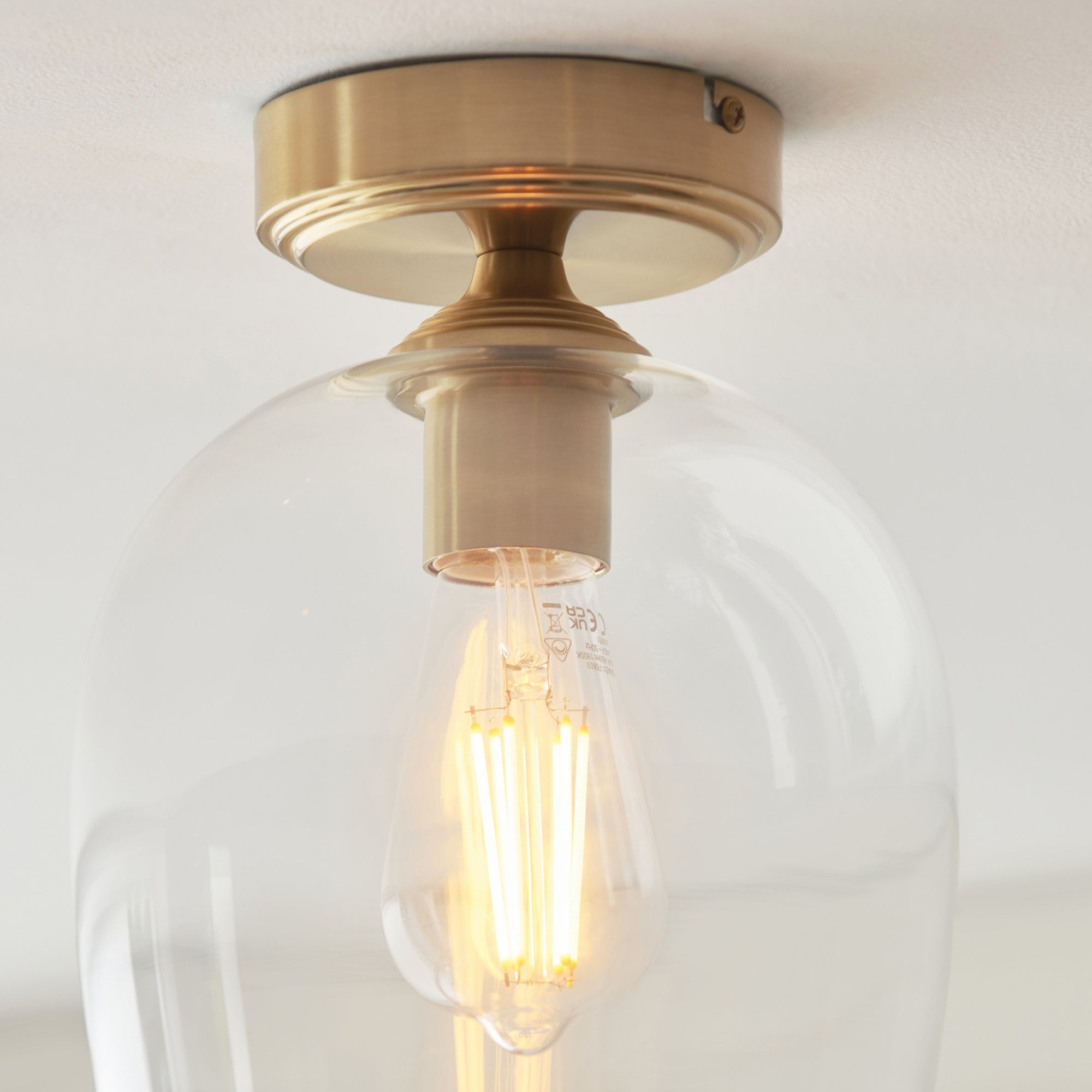 120622 Ashcroft Flush Ceiling Light Brushed Aged Brass Plate & Clear Glass