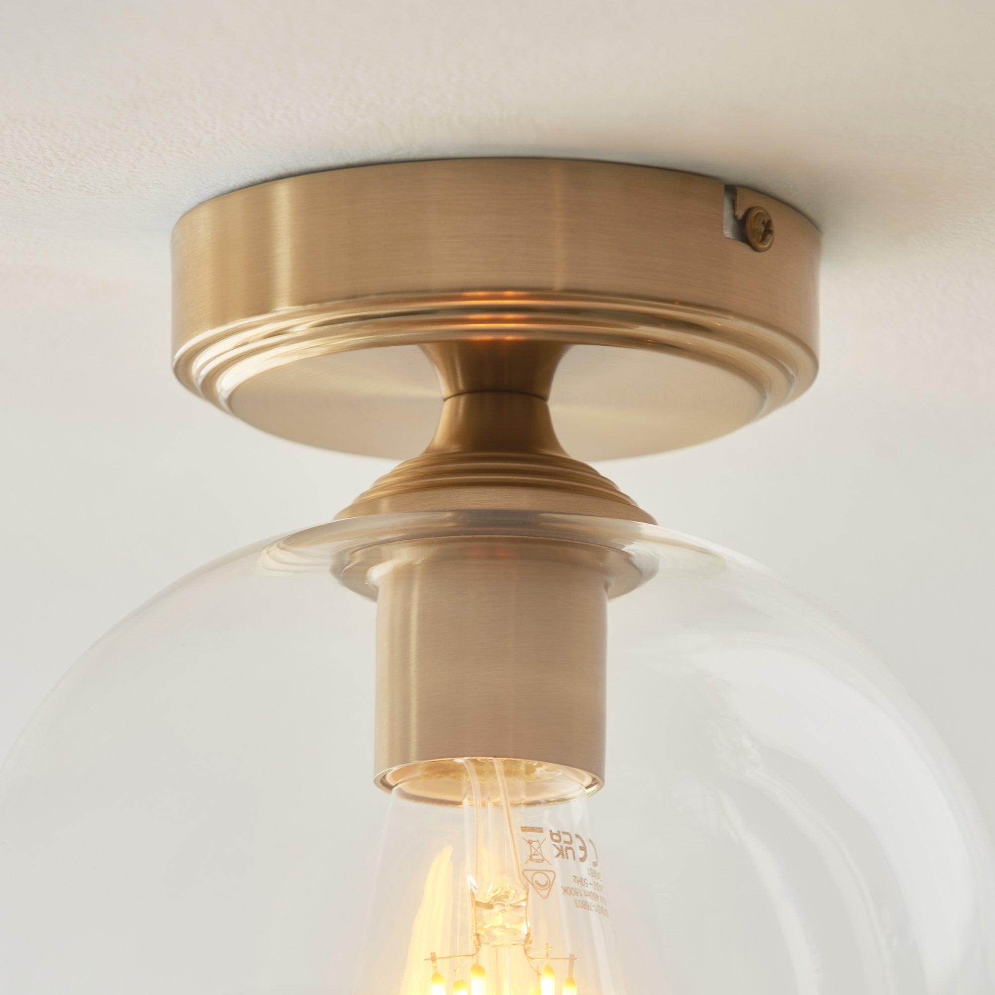 120622 Ashcroft Flush Ceiling Light Brushed Aged Brass Plate & Clear Glass