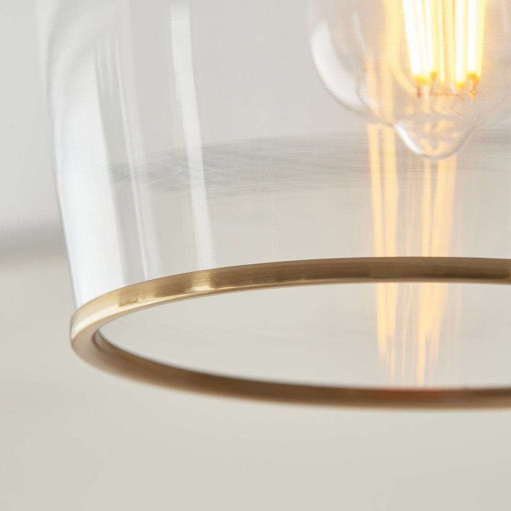120622 Ashcroft Flush Ceiling Light Brushed Aged Brass Plate & Clear Glass