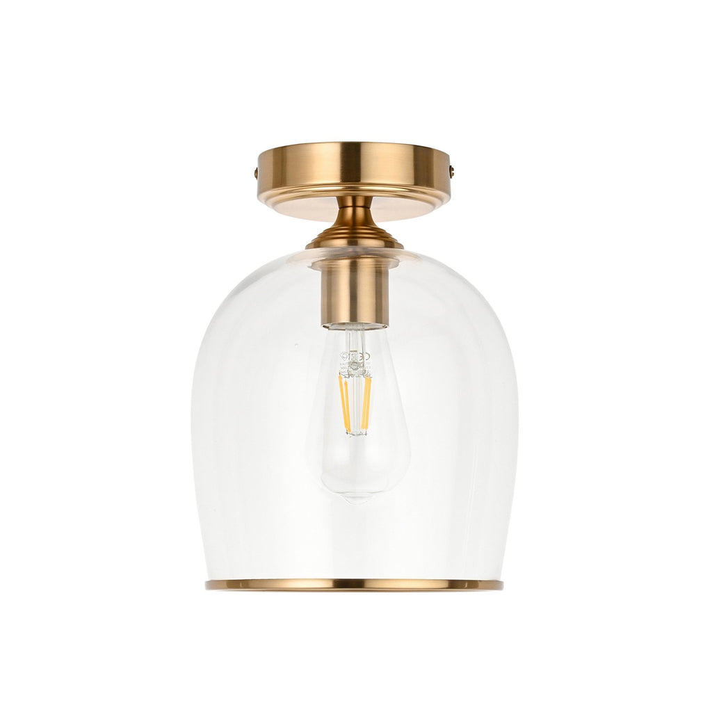 120622 Ashcroft Flush Ceiling Light Brushed Aged Brass Plate & Clear Glass