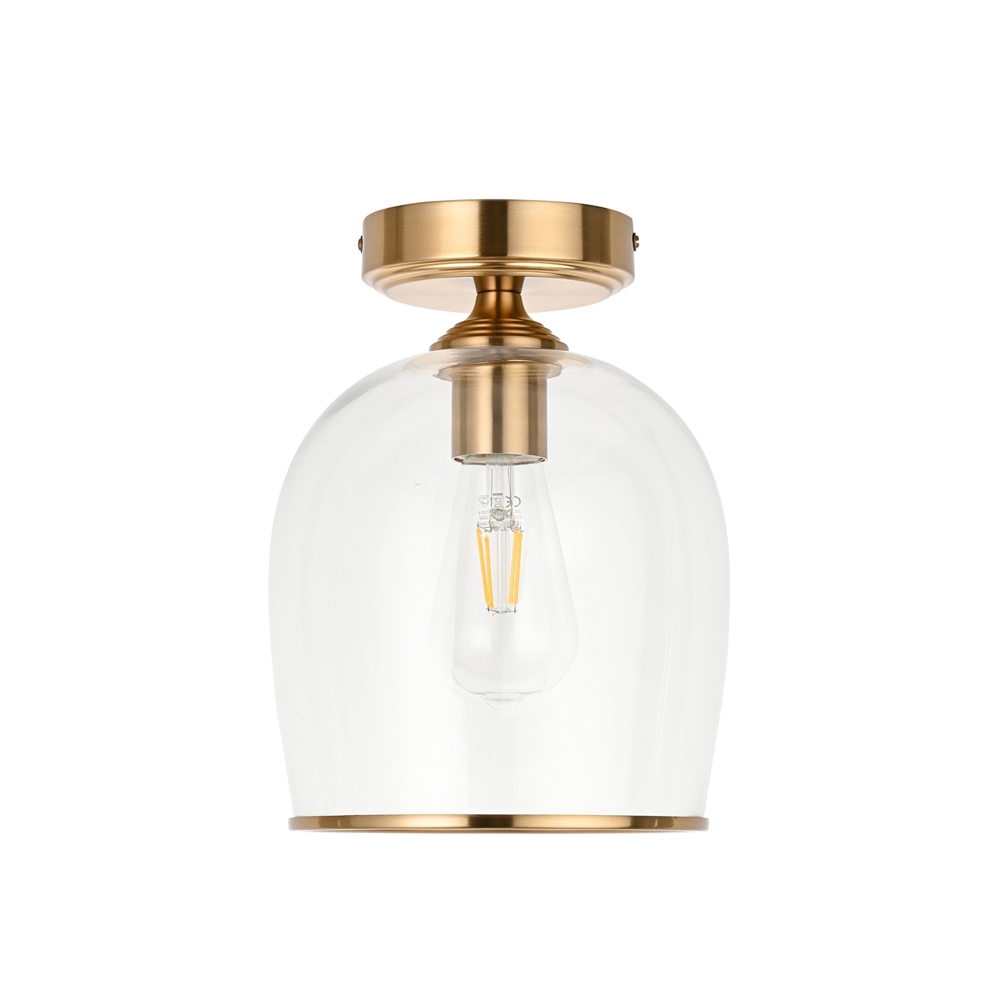 120622 Ashcroft Flush Ceiling Light Brushed Aged Brass Plate & Clear Glass