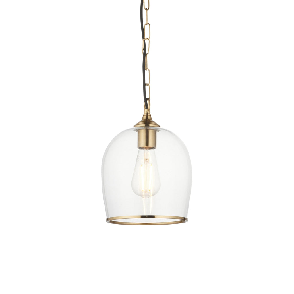 120624 Ashcroft Pendant Brushed Aged Brass Plate & Clear Glass