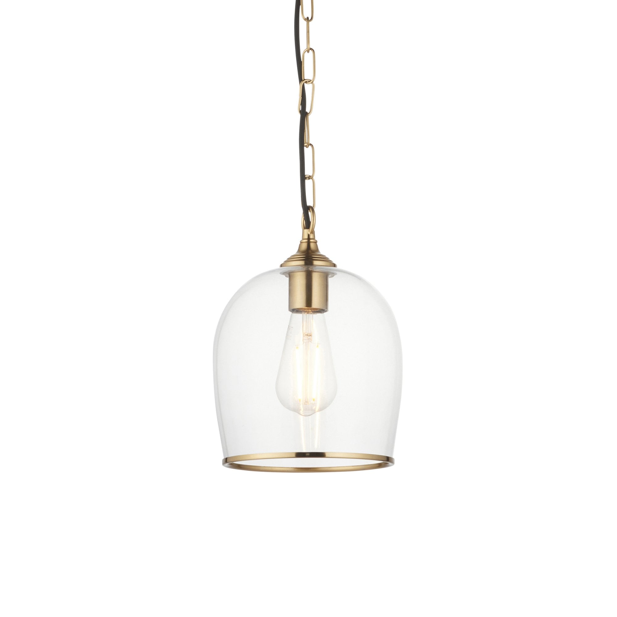 120624 Ashcroft Pendant Brushed Aged Brass Plate & Clear Glass