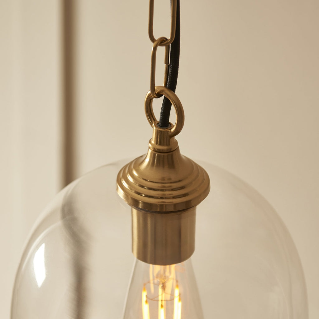 120624 Ashcroft Pendant Brushed Aged Brass Plate & Clear Glass