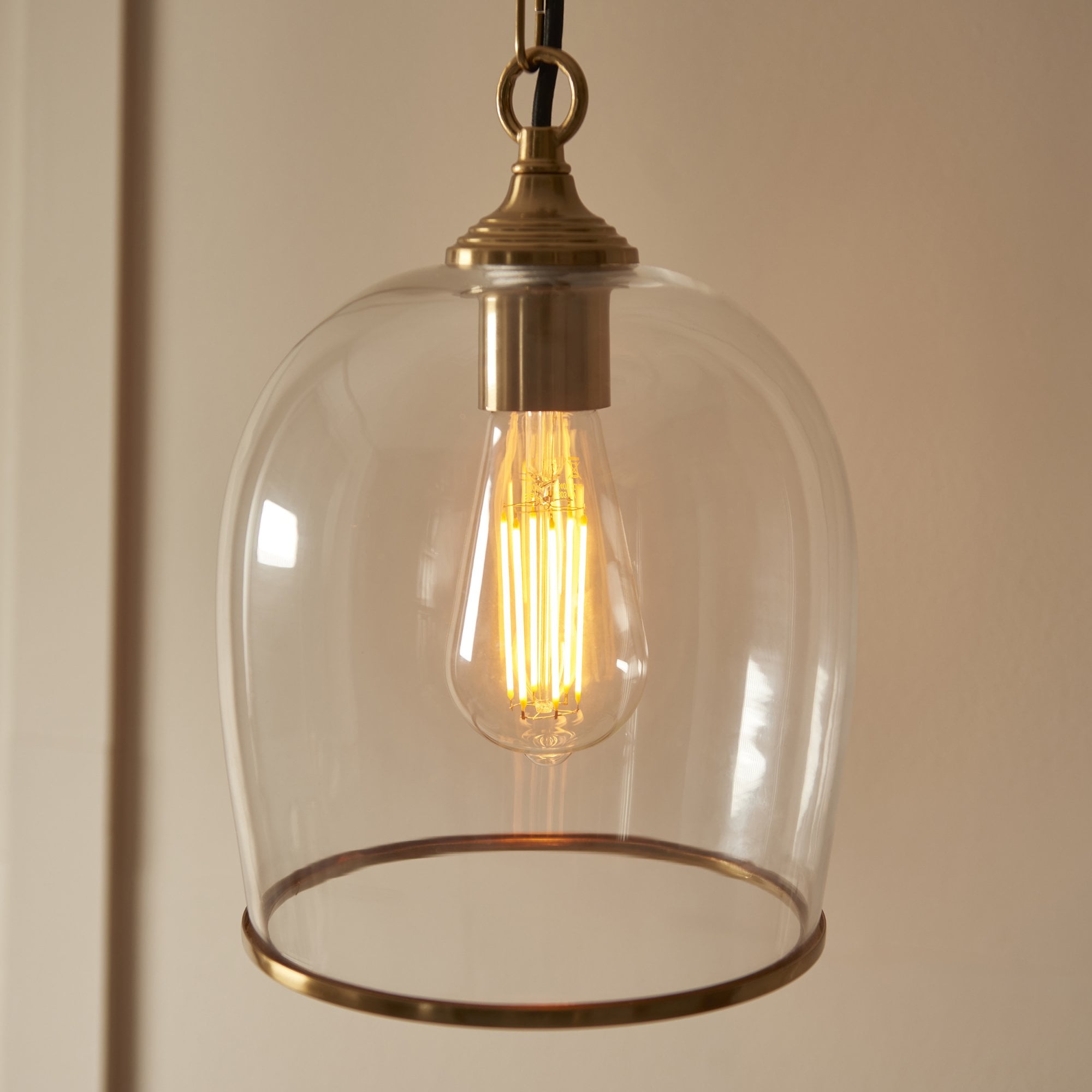 120624 Ashcroft Pendant Brushed Aged Brass Plate & Clear Glass