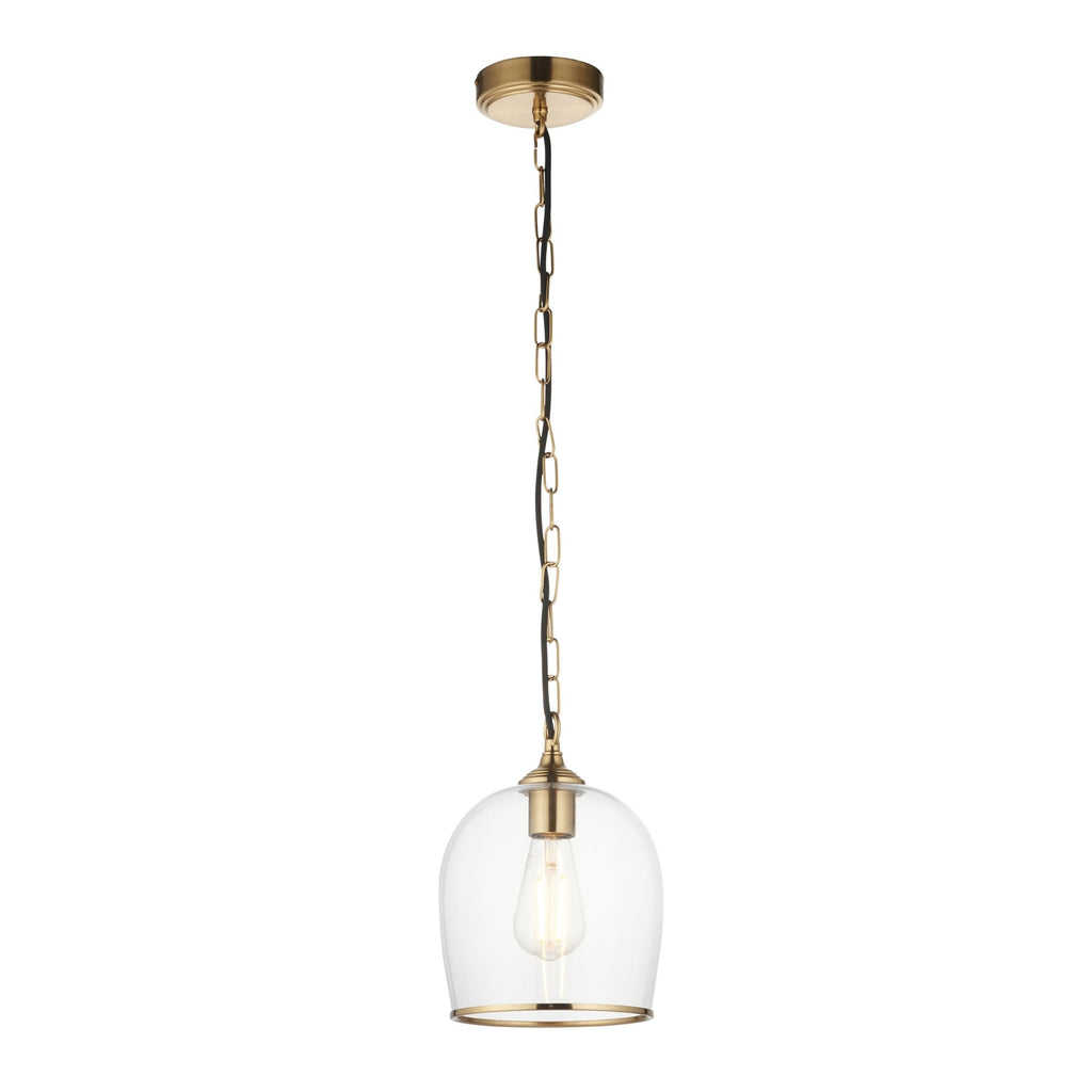 120624 Ashcroft Pendant Brushed Aged Brass Plate & Clear Glass