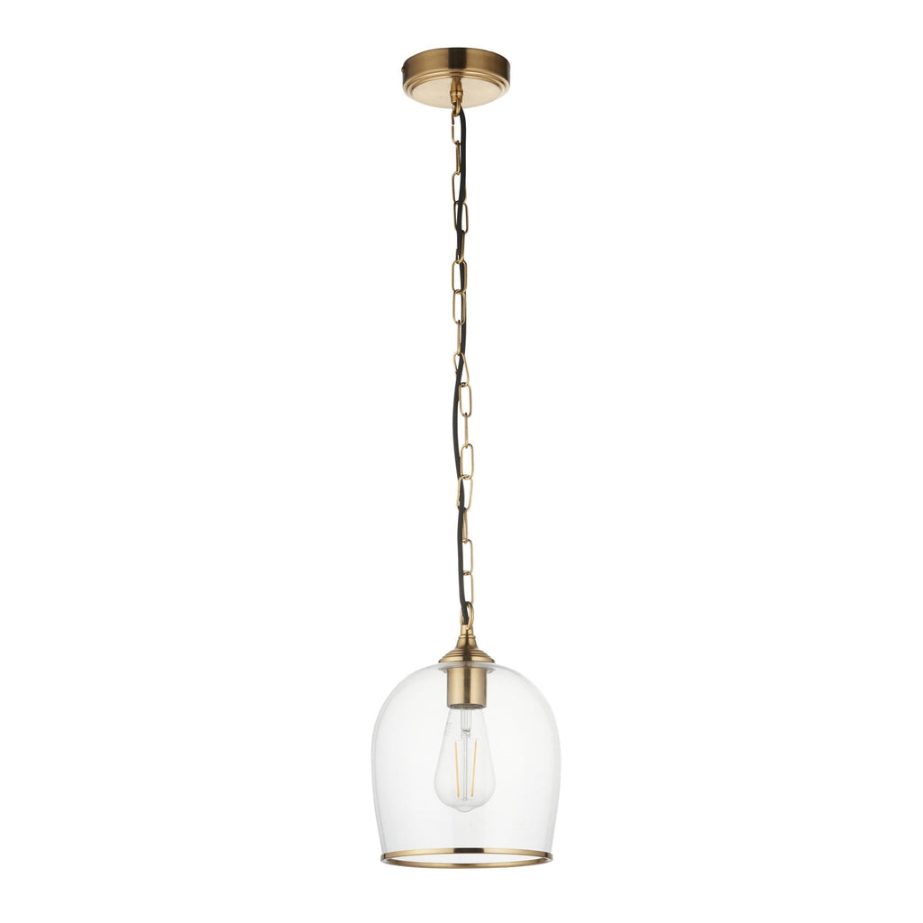 120624 Ashcroft Pendant Brushed Aged Brass Plate & Clear Glass