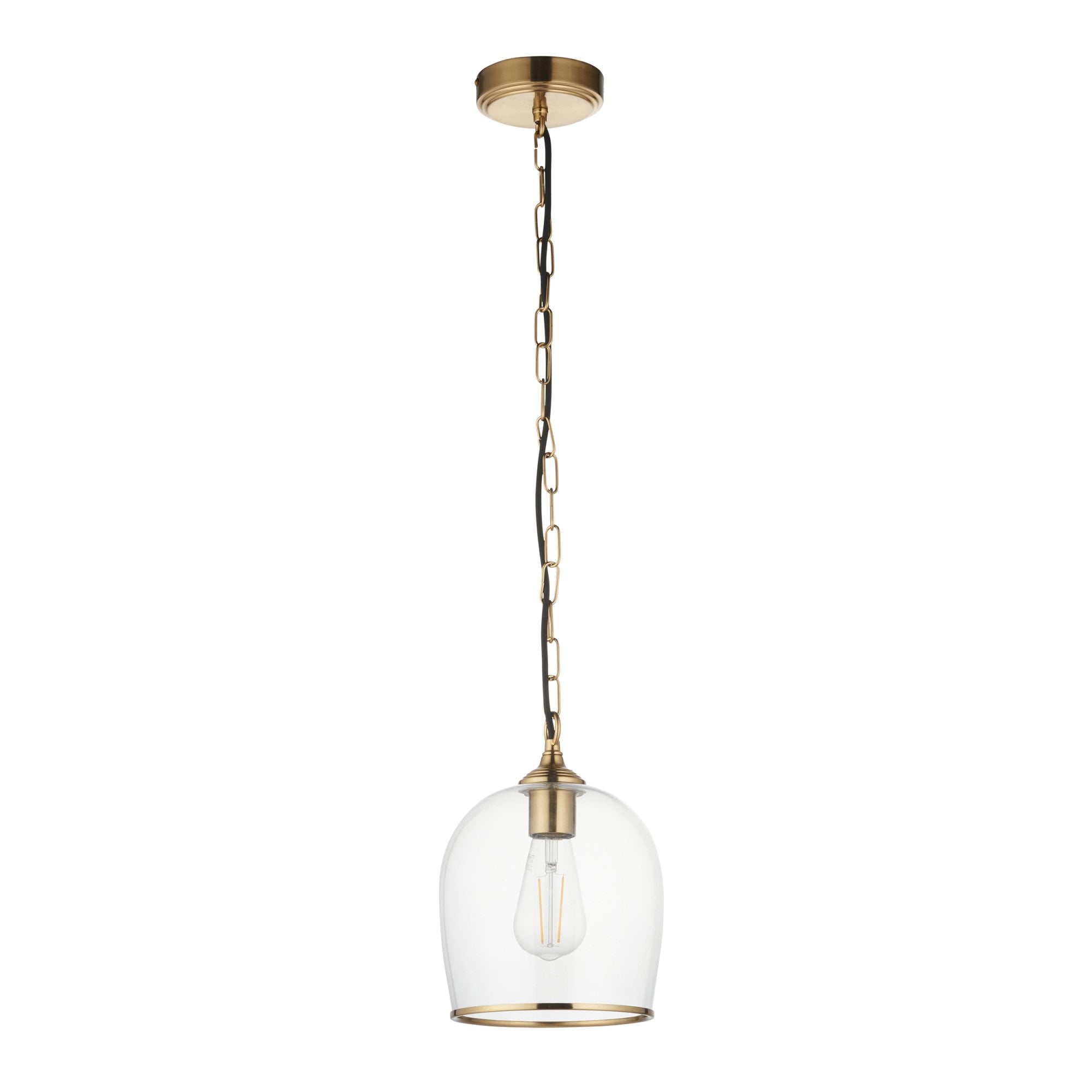 120624 Ashcroft Pendant Brushed Aged Brass Plate & Clear Glass