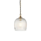120625 Ashcroft Ribbed Pendant Brushed Aged Brass Plate & Clear Ribbed Glass