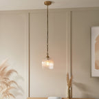 120625 Ashcroft Ribbed Pendant Brushed Aged Brass Plate & Clear Ribbed Glass