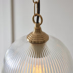 120625 Ashcroft Ribbed Pendant Brushed Aged Brass Plate & Clear Ribbed Glass