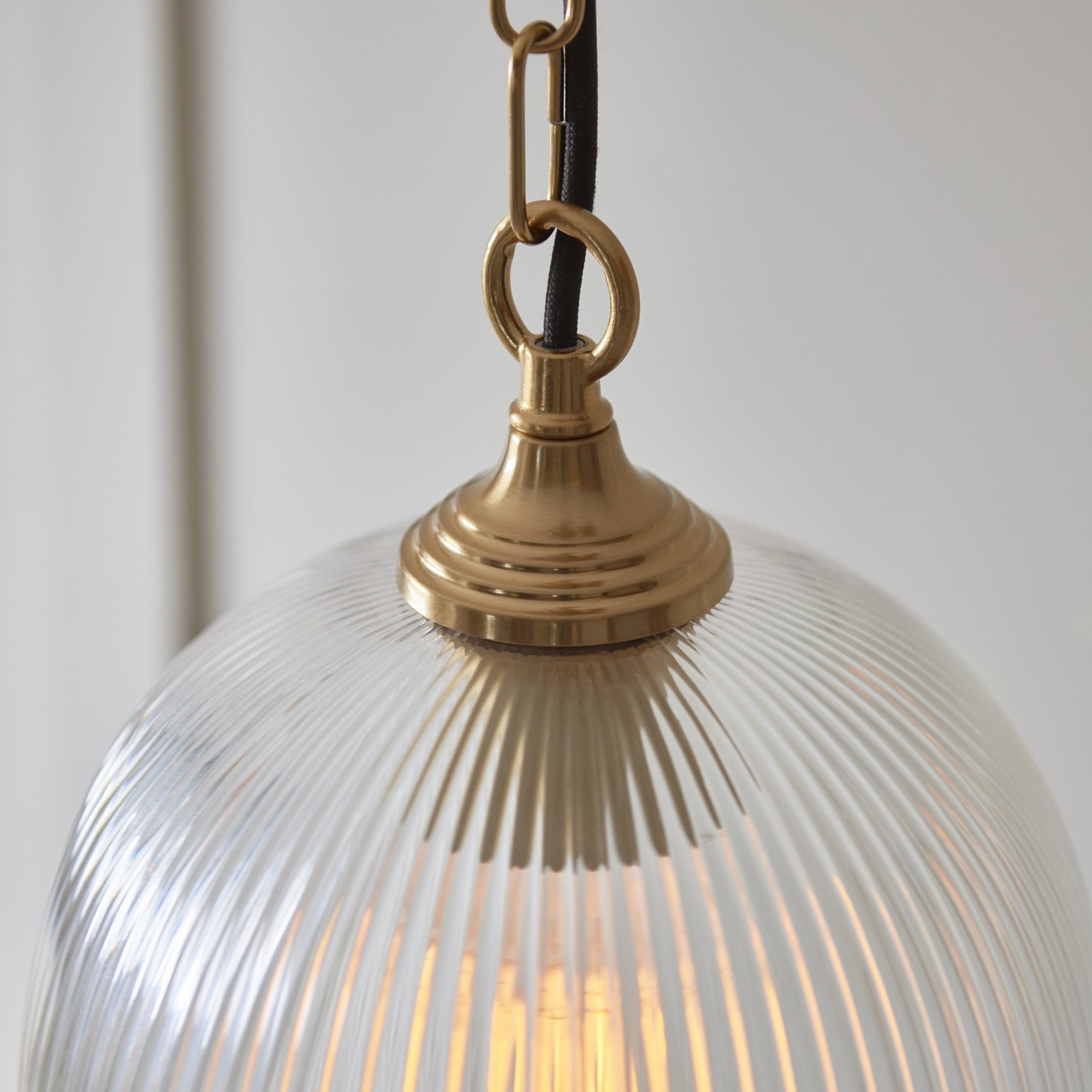 120625 Ashcroft Ribbed Pendant Brushed Aged Brass Plate & Clear Ribbed Glass