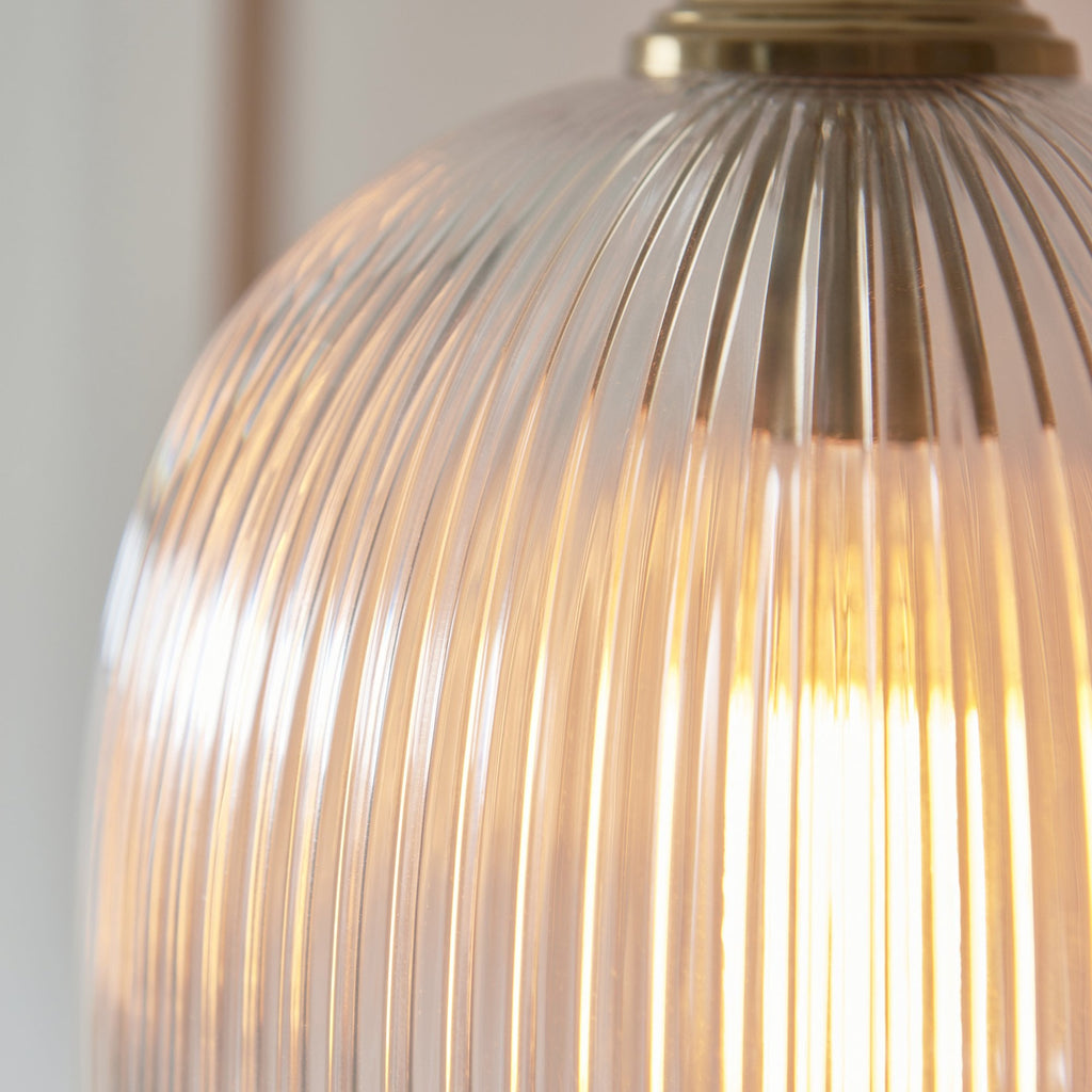120625 Ashcroft Ribbed Pendant Brushed Aged Brass Plate & Clear Ribbed Glass