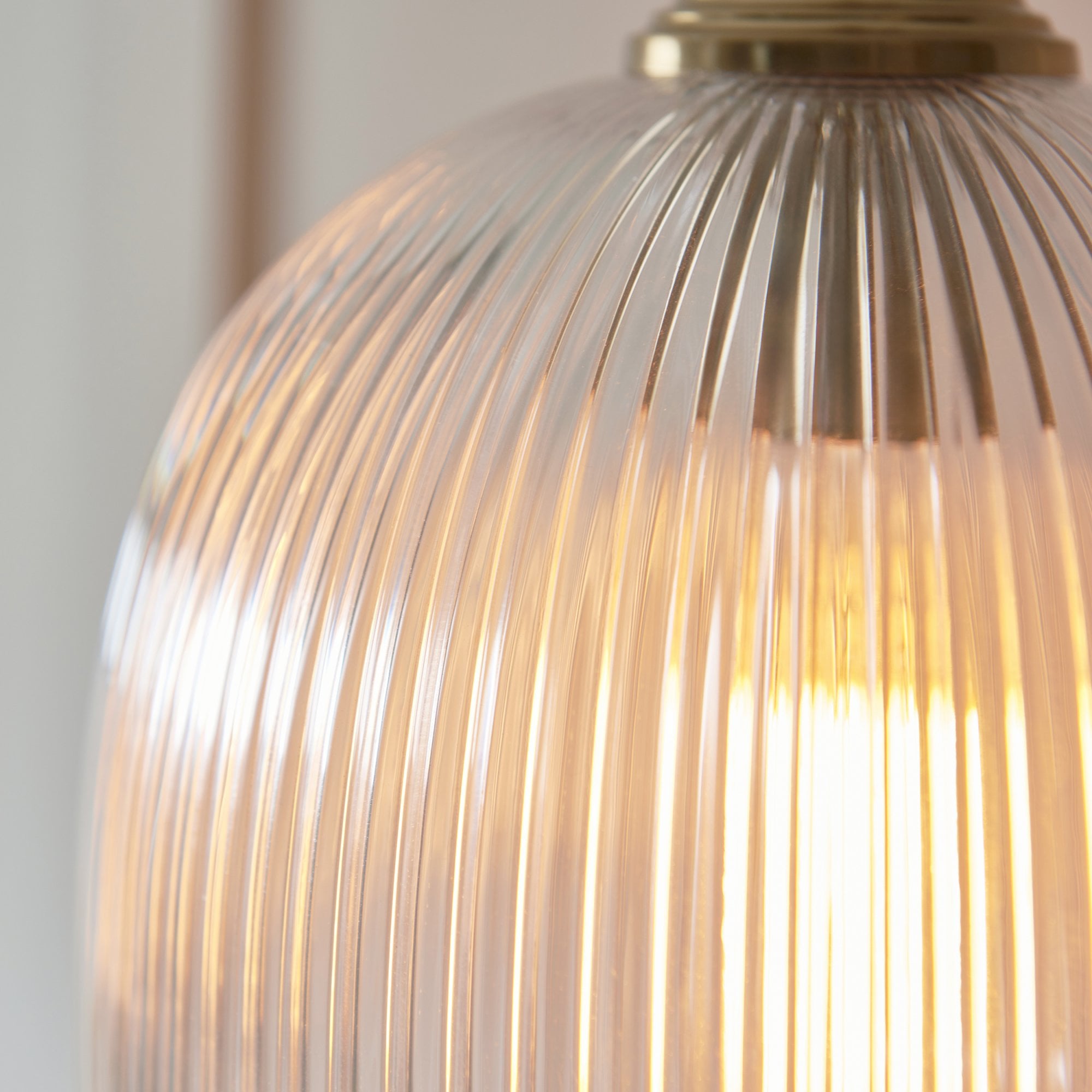 120625 Ashcroft Ribbed Pendant Brushed Aged Brass Plate & Clear Ribbed Glass