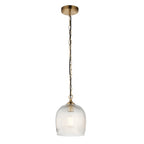 120625 Ashcroft Ribbed Pendant Brushed Aged Brass Plate & Clear Ribbed Glass