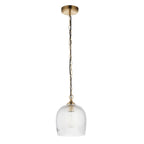 120625 Ashcroft Ribbed Pendant Brushed Aged Brass Plate & Clear Ribbed Glass